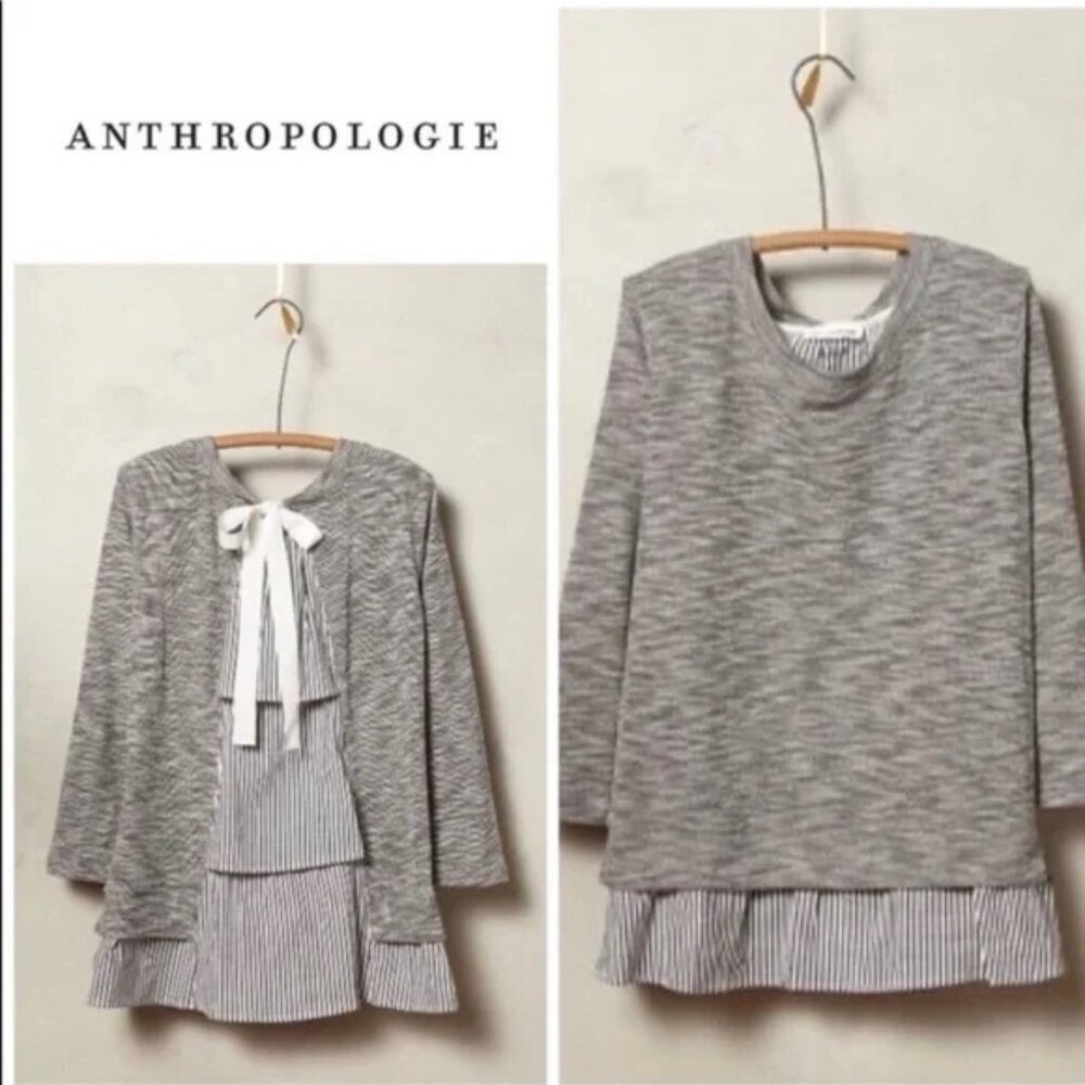 Anthropologie Clu + Willoughby Women's Ainsley Ruffle-Back Sweater Size L Gray
